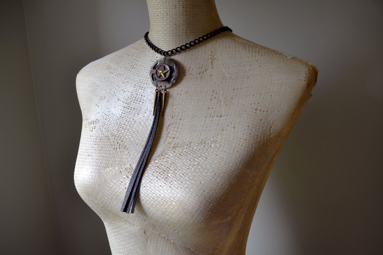 Black Tassle Star Necklace Tribal Millitary Inspired