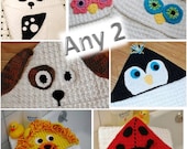 Any 2 Hooded Baby Towels Crochet Pattern Package (also make great blankets)