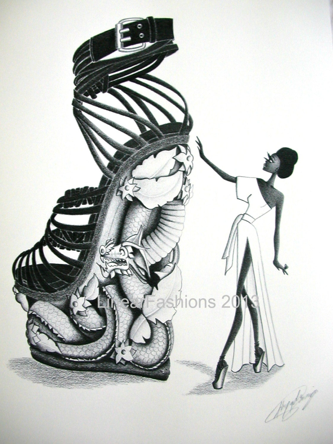 Fashion Illustration Print -  Emilio Pucci Shoe - giclee print - fashion art - dragon art - shoe art - limited edition print - art gift