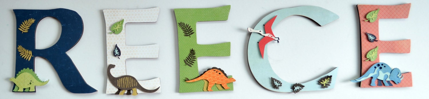 Pottery Barn Kids Dino Madras - 8" Personalized Childrens Wood Letters to Match PBK Dino Madras Bedding