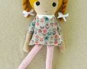 Fabric Doll Rag Doll Girl in Golden Braids