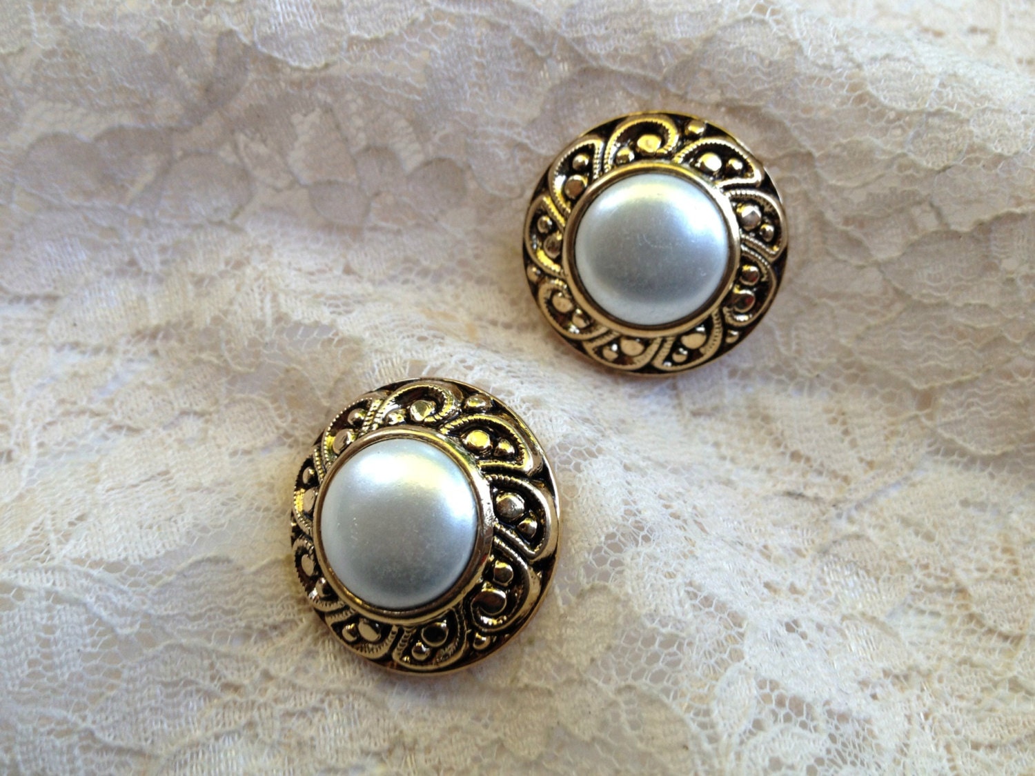 3/4" 5/8" Organic Golden Filigree Pearl Button Plugs Made to Order