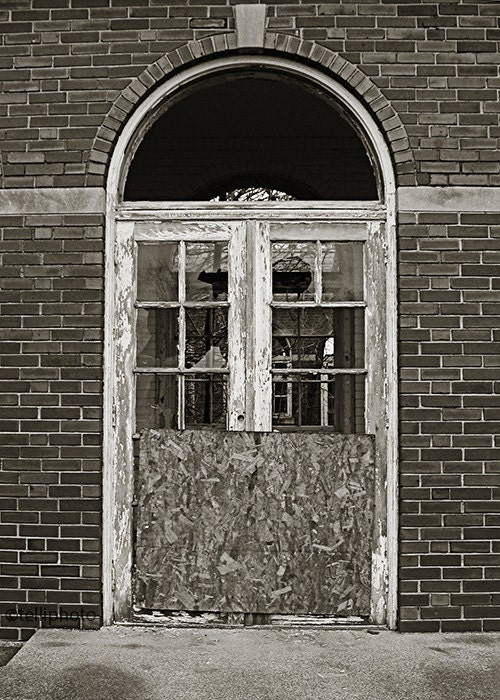 Door, Manteno State Hospital, Illinois - Abandoned Asylum Black and White Photography Print 5x7
