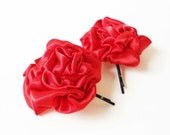 Flower Hair Accessories, Red Flower Hair, Fabric Hair Flower Clip, Rosette Satin Flowers Bobby Pins, Floral Hair Pins - Women, Girls, Gifts