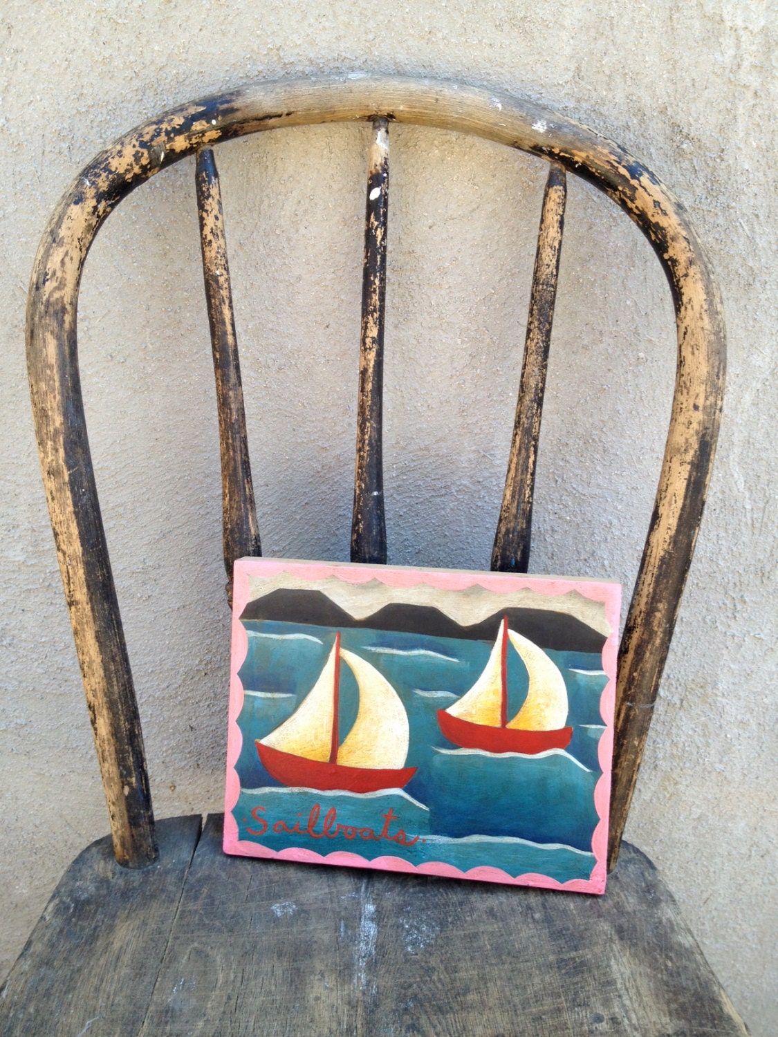 Sailboat Painting Reclaimed Wood Nautical Acrylic Ocean Voyage Children Decor Small