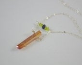 CLOSING SALE 20% OFF Aura Quartz, Peridot and Tanzanite Necklace, Sterling Silver Necklace,  Boho Aura  Peridot and Tanzanite Necklace