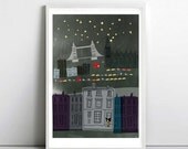 Night  in London for CORGI - dog art print - cardigan welsh corgi in LONDON- Pembroke Welsh Corgi-art print by nicemiceforyou