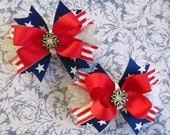 Red white and blue hair bow stars and stripes hair clip 4th of July hair bow patriotic hair bow USA America Boutique holiday summer clippies