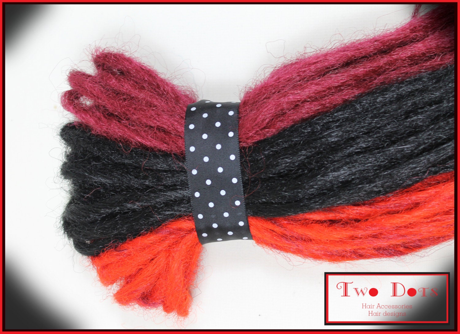 Black, Red, Burgundy Synthetic Dreadlocks Extensions. 10 x Double Ended or 20 x Single Ended Dreads, Red, Black & Burgundy Coloured.