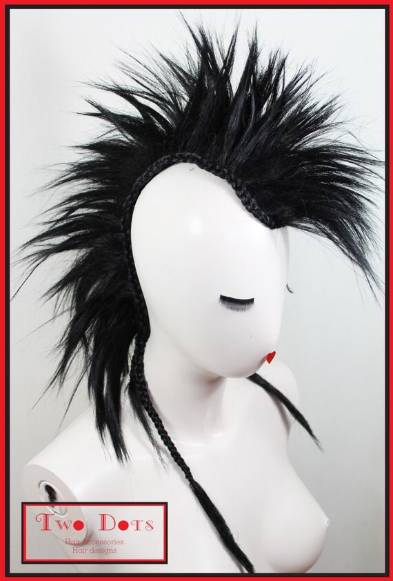 Sale Mohawk Style Costume Wig Hairpiece. Black by TWODOTSHAIR