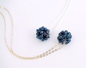 Navy Bridesmaid Necklaces - Wedding Jewelry - Pearl Clusters on Sterling or Gold - Navy Pearl Necklace - Blue Bridesmaid Jewelry
