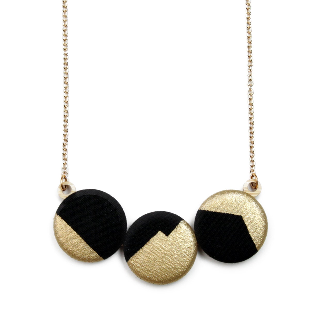 Geometric Metallic Gold and Black Necklace - Hand Painted