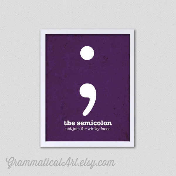 Punctuation Grammar English Print Semicolon Usage Funny - Perfect English Gift Teacher Gift Editor Librarian