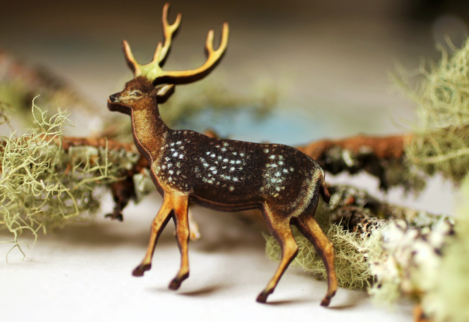 Stag deer brooch, wooden broach pin, woodland animal, nature inspired jewelry, stag head, cute fawn, handmade button