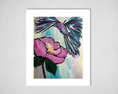 The Hummingbird- abstract, impressionist, expressionist, art print, painterly, vibrant, colorful, hummingbird, flower, art, whimsical