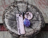 Fearless Mother Necklace in Copper with Amethyst Stone and Baby Feet Charm
