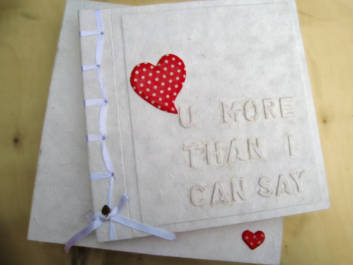 Valentine Photo album Scrapbook Retro Red Polka dot Heart "Love U more than I can say" Off white Guest book Journal Wedding Birthday Gift Il_570xn