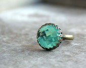 turquoise cabochon ring - Light catcher - Adjustable, Summer jewelry,  resin cabochon, aqua, teal, - picturing