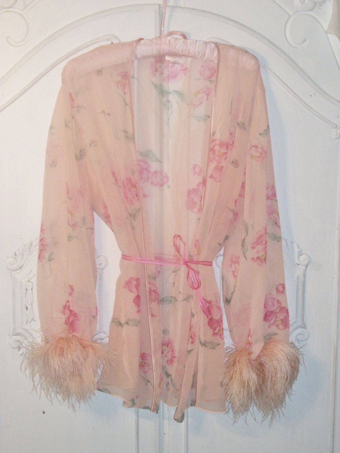 Vintage Marabou Feather Nightgown Lingerie Robe Fredericks of Hollywood