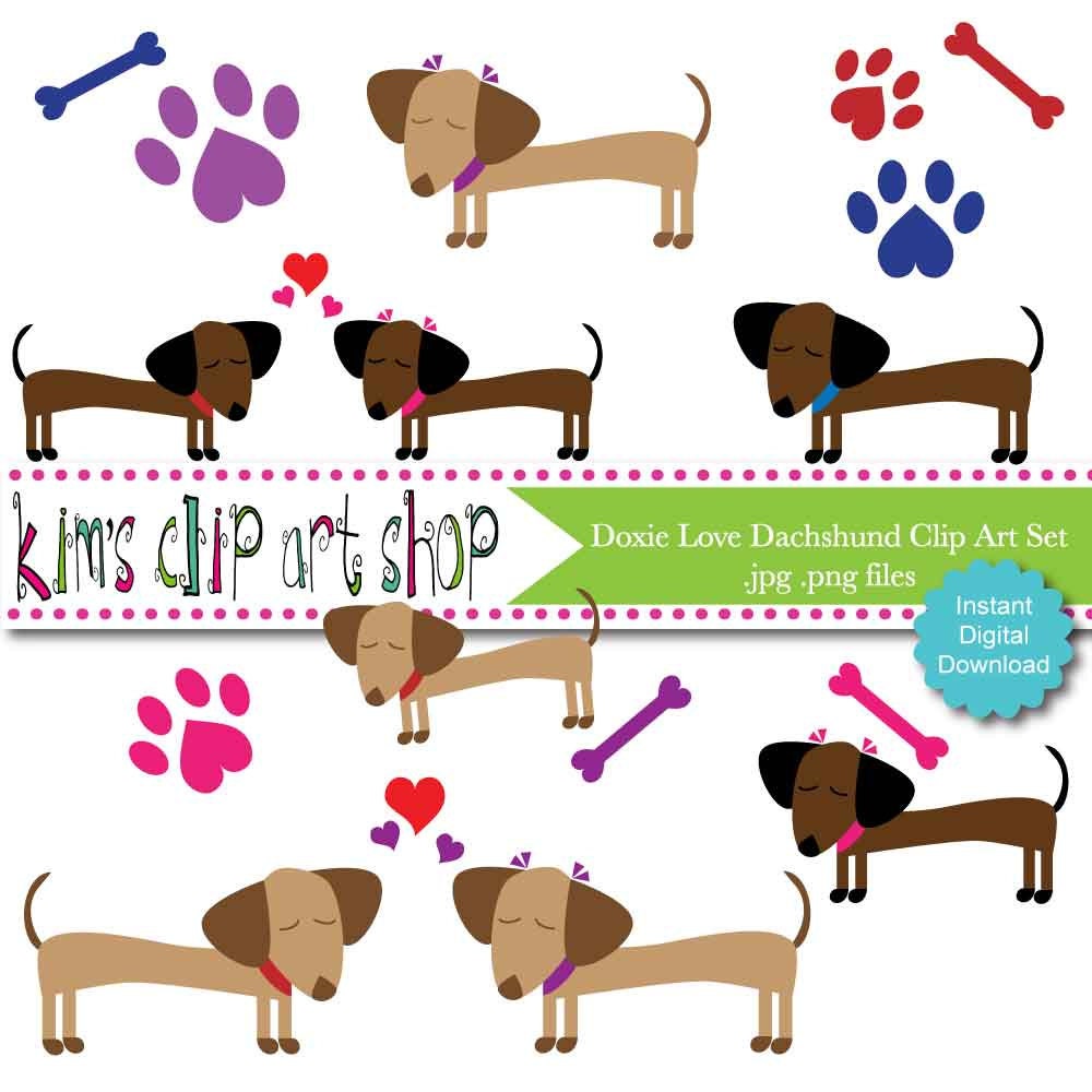 Dachshund Doxie Love Clip Art Set dog clip art, dog clipart, dachshund clip art for scrapbooking Il_570xn