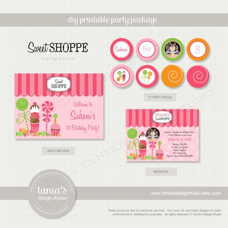 Sweet Shoppe Brights Printable Birthday Party Package by tania's design studio