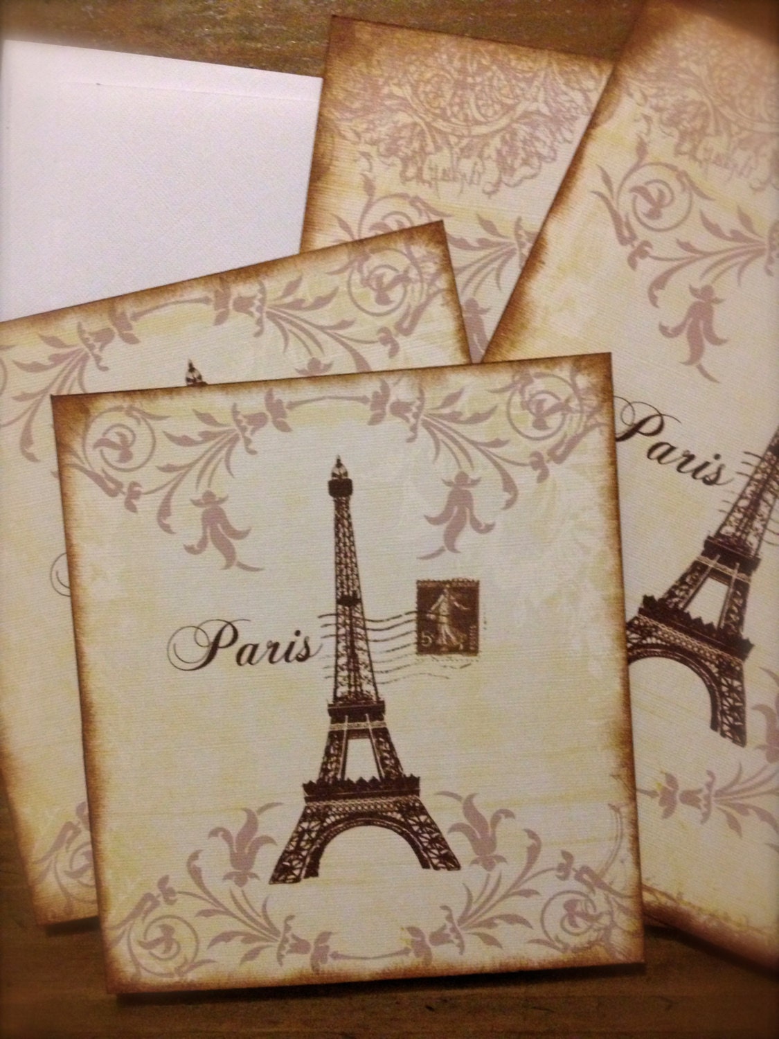Paris, Eiffel Tower Flat Note Cards, Double Sided and Envelope Set with Small Notecards and Tags