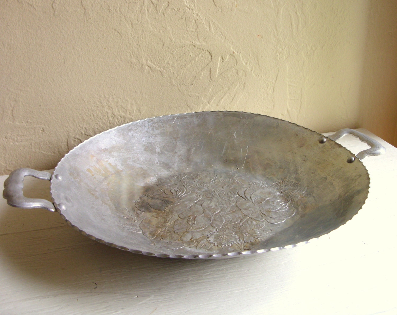 Hand Wrought Hammered Silver Tray with Handles Federal Silver Company