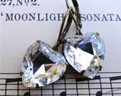 Vintage Crystal Heart Earrings Rhinestones Retro Bridal Bridesmaid Wedding