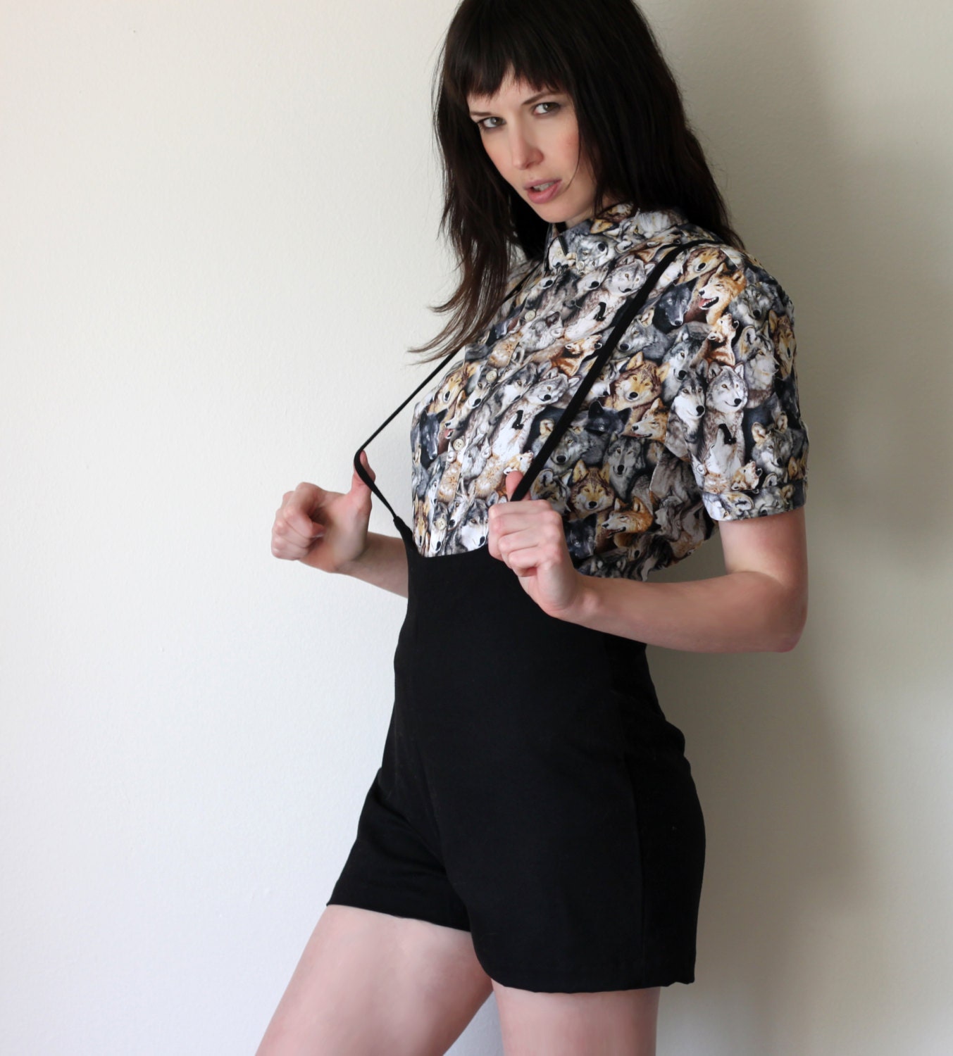 Suspender shorts -  vintage inspired with high waist night black, dapper tomboy classic pin-up clothing  - minxshop small