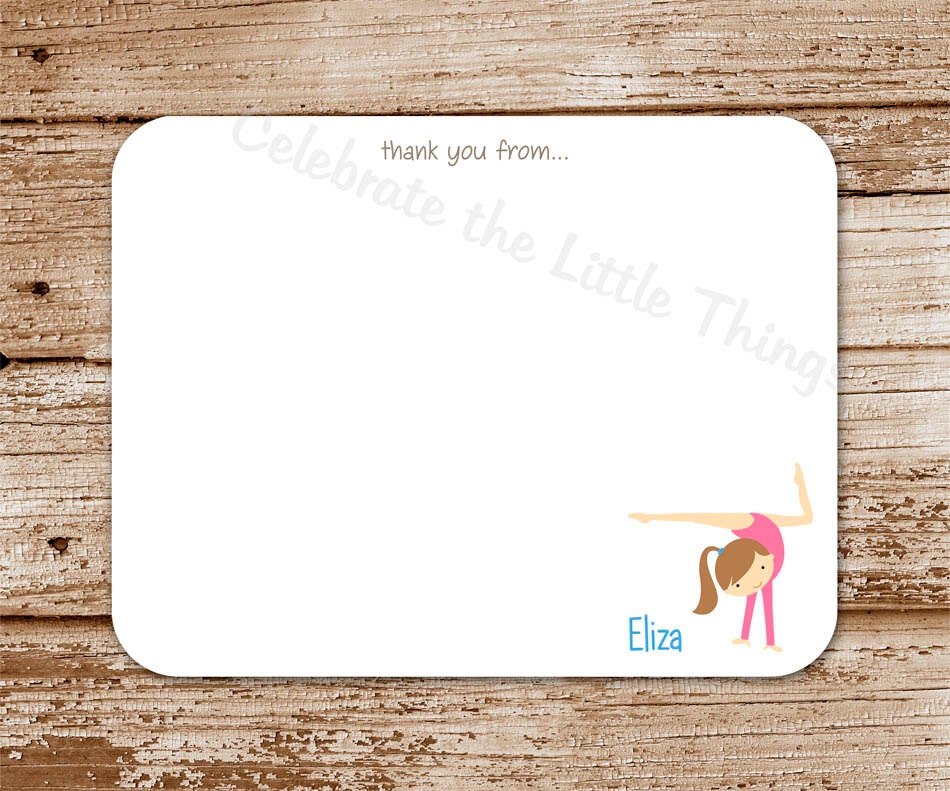 Set of 12 / Gymnastics Flat Note Cards / Personalized / Thank You / Choose Your Favorite Gymnast Il_570xn