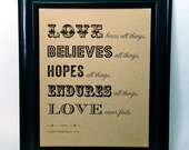 1 Corinthians 13 Print. Sign. Wedding. Poster. Rustic. Love Never Fails. 8x10