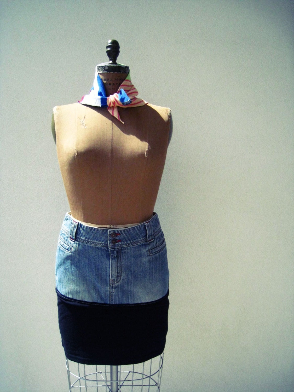 Denim T Shirt Skirt / Recycled / Upcycled / Black Blue / Girls / Women / Cotton / Straight / Fashion / Fun / ohzie