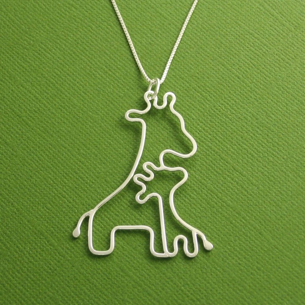 Giraffe Necklace, Mother and Baby, Sterling Silver, Made To Order