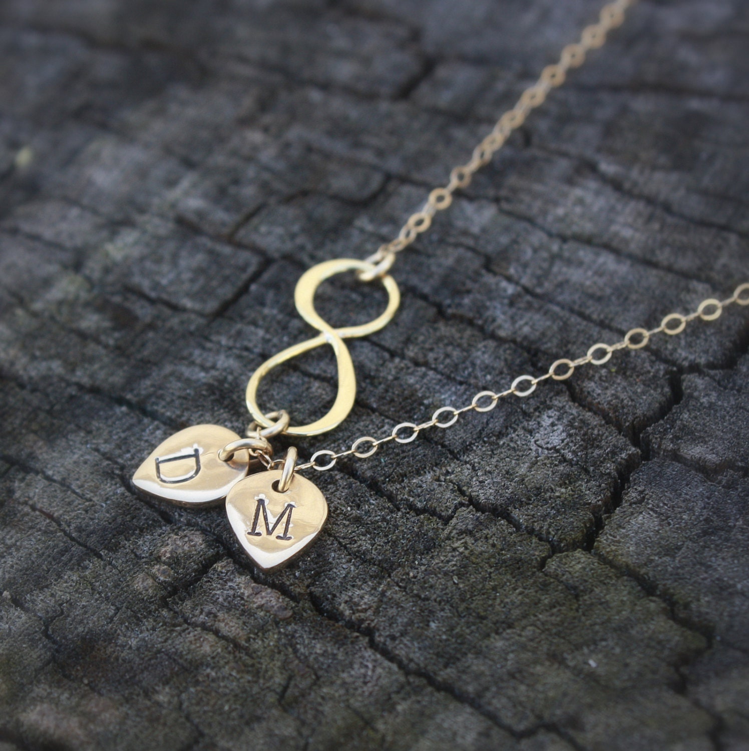 Gold Infinity Necklace - Mothers Day Gift . Personalized Charm Necklace . His and Her Initials . Gold Initial Monogrammed Necklace