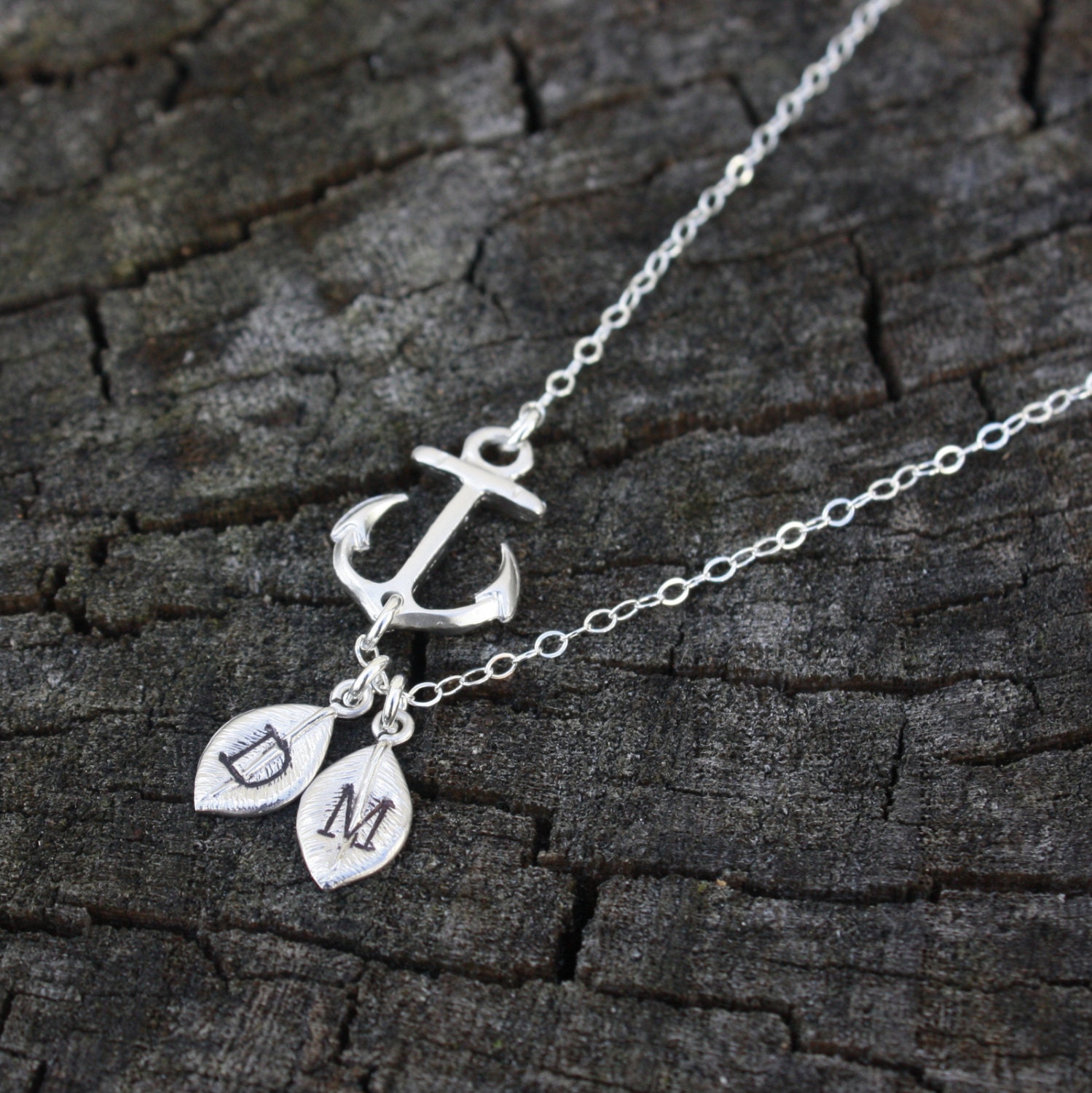 Personalized Anchor Necklace - Mother's Day Gift . Two Initials . Monogram . Gold Sideways Anchor with Initials . Best Friends, Sisters