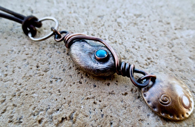 50off SALE FREE SHIPPING Silver And Turquoise Leather Necklace Mixed Metal Jewelry