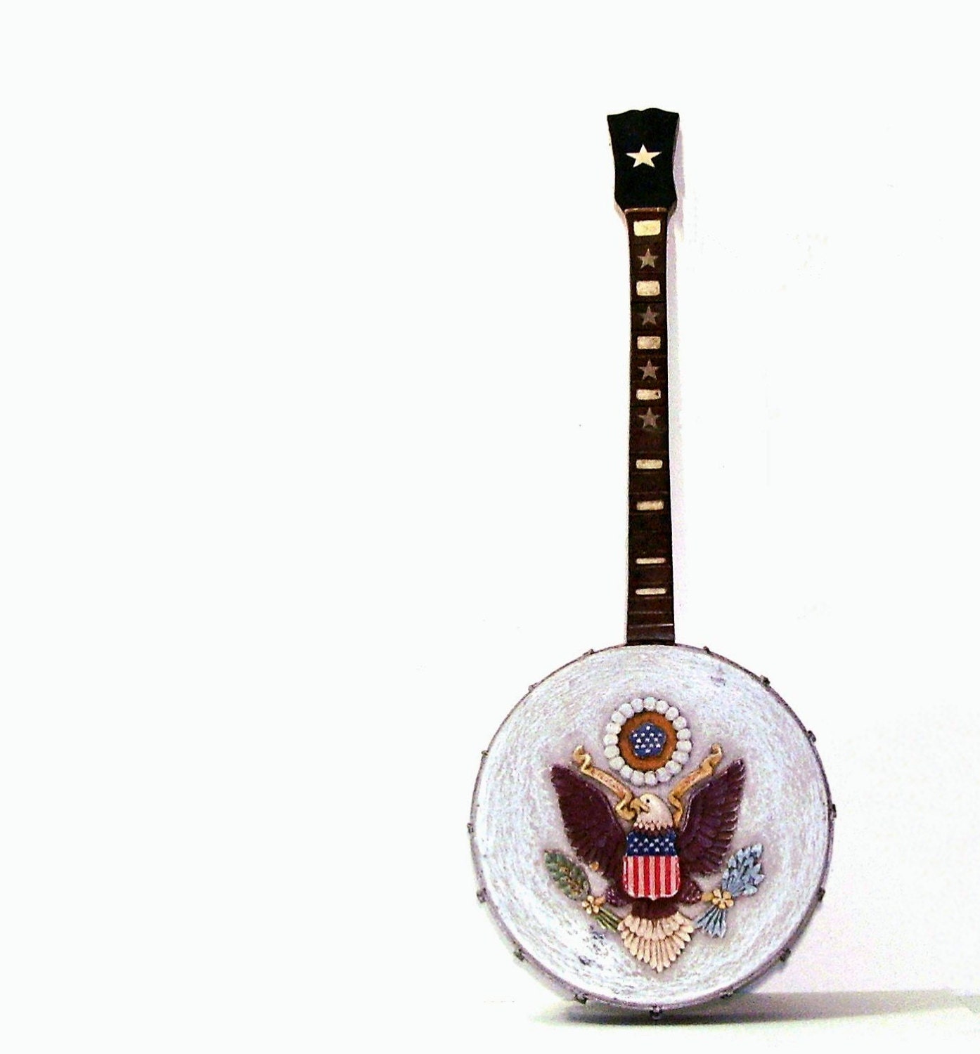 Vintage Banjo American Flag Rustic Folk Art Home Decor