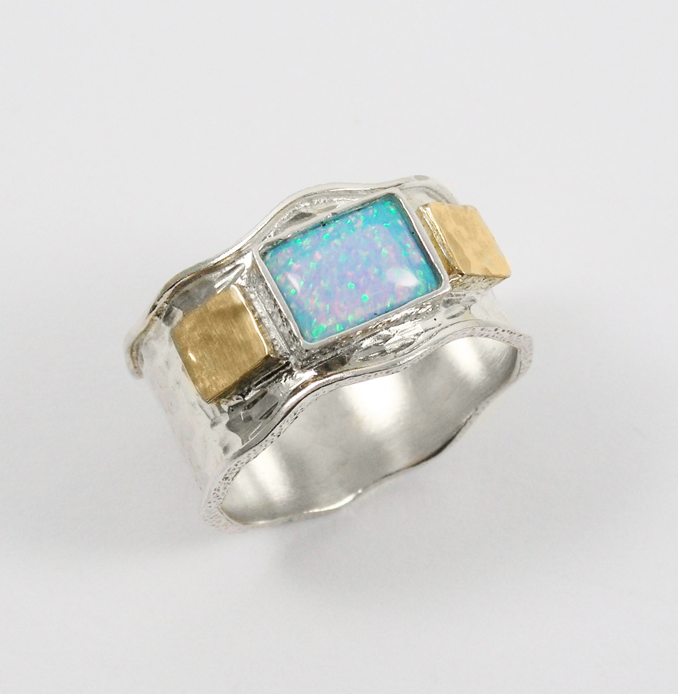 Sterling silver 9k gold Opal ring (42660).  birthday gift for sister wife girlfriend, gold silver ring, opal jewelry