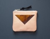 PEACH Leather Coin Purse. Small PINK Leather Wallet. Pastel Leather Wallet