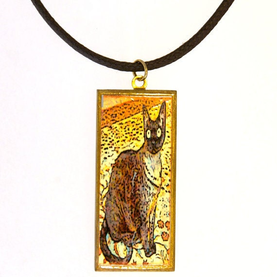 Cat Pendant.   Autumn Colours. Devon Rex cat art. Hand made jewelry. Cat jewelry. Wood Pendant.