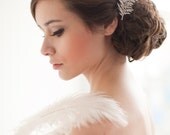 Rhinestone Bridal Comb, Jeweled Bridal Comb, Art Deco Bridal Comb, Ostrich Feather  - Ruby  MADE TO ORDER