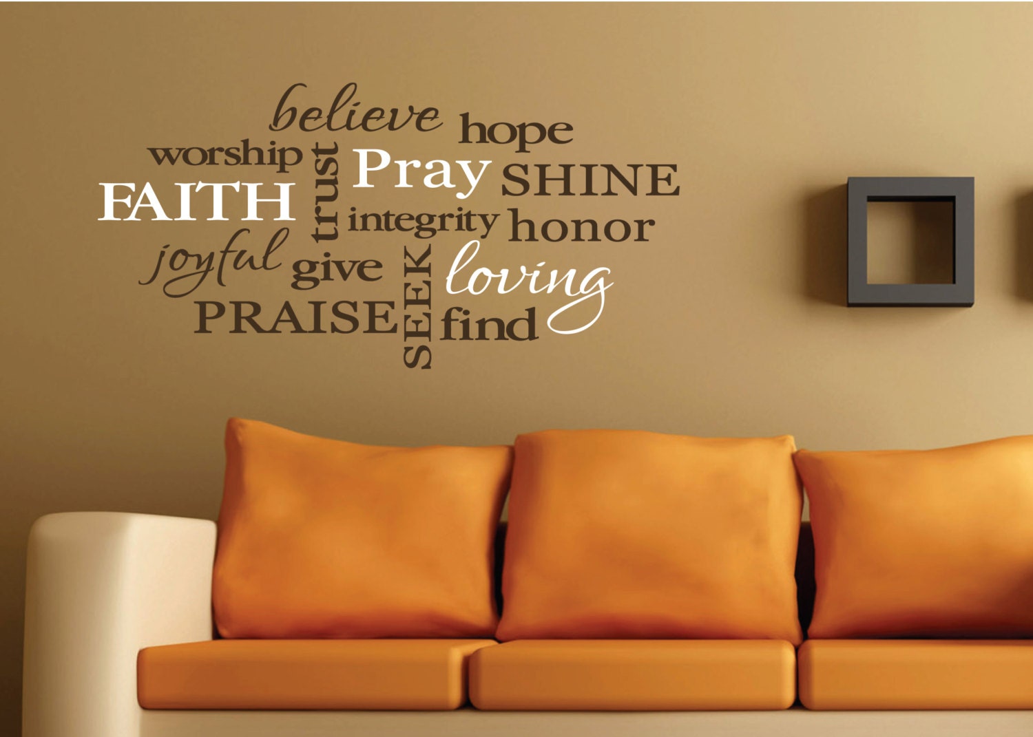 Words of Faith christian word collage subway art - Religious Christian Wall Decal 16"H x 32.5"W