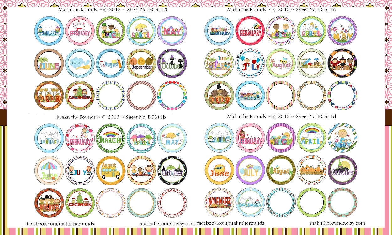 Months Bundle Set - 1 inch Circle Bottle Cap Image - 4x6 and 8.5x11 Digital Collage Sheet (No. BS101) - Instant Download