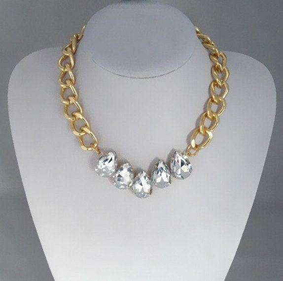 Vifrification White Crystal Necklace,Bib Necklace, Statement Necklace ,Wedding Necklace, Jewelry
