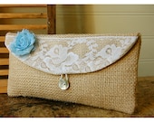 burlap purse lace wedding clutch rustic cotton linen shabby rag rose flower color choice bag Personalize Bridesmaid gift MakeUp tagt team
