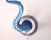 Octopus Attack Sculpture, blue tentacle wall decor, nautical decor, octopus invasion, squid art