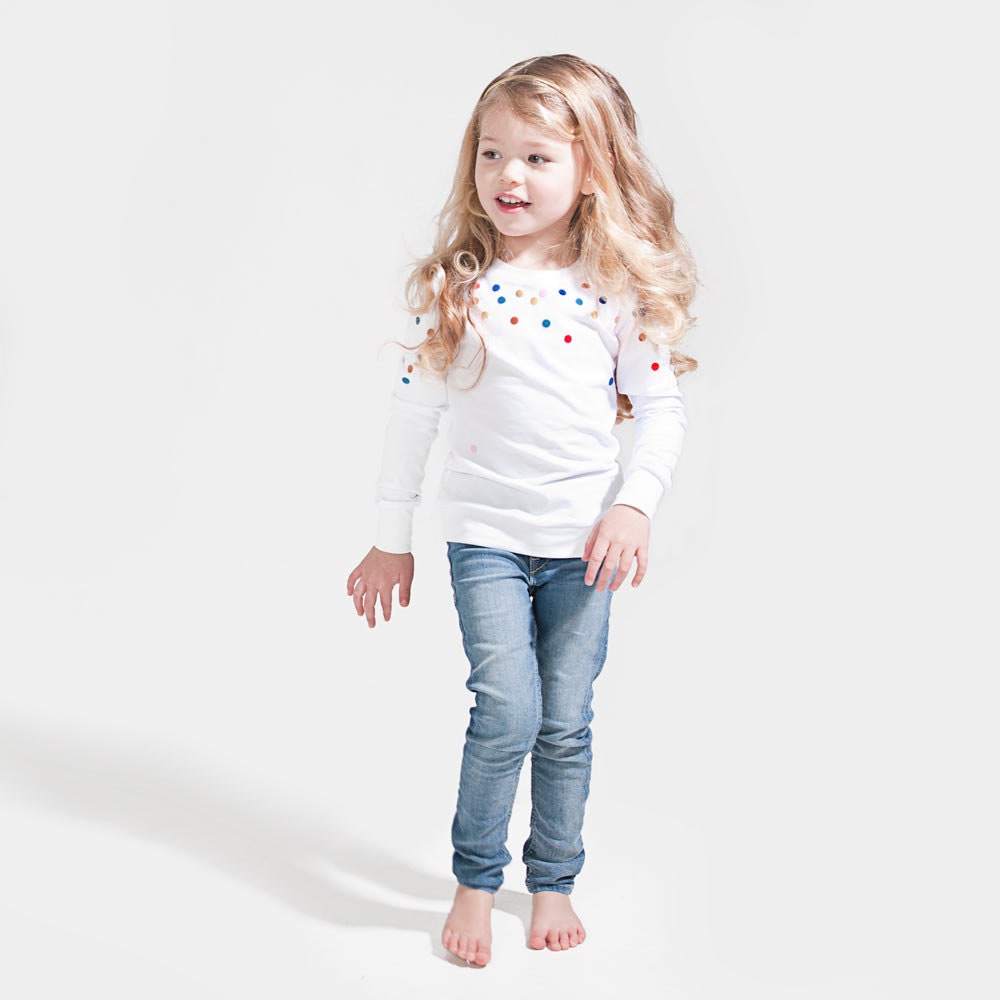 Confetti - Organic Long Sleeve T-Shirt. Kids cotton soft stretch handmade colourful T-Shirt for boys and girls, baby and toddler