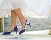 Wedding Shoes - Purple Wedding Heels, Purple Bridal Shoes with Ivory Lace. US Size 8