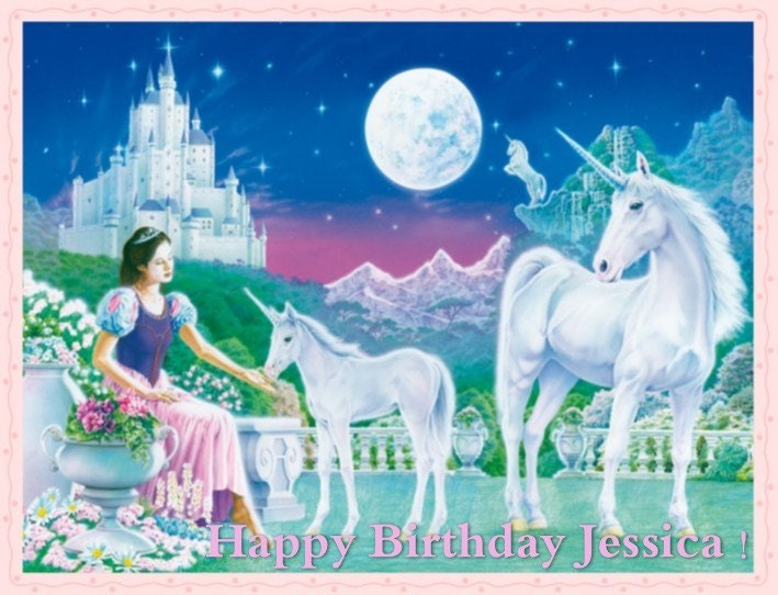 77750 Unicorn Birthday Party Edible Cake Toppers Cupcakes Decoration Favor Personalized Custom