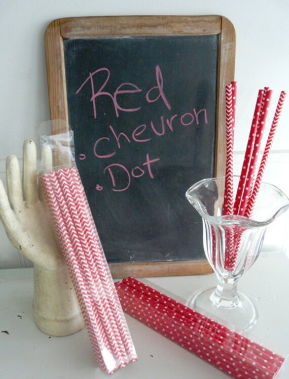 Red dot or Red Chevron Paper Straws 25 boxed ready to party Il_570xn